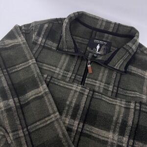 John Wayne Plaid Fleece 1/4 Utility Zip Pullover Shirt Men's Size Med Green Tan